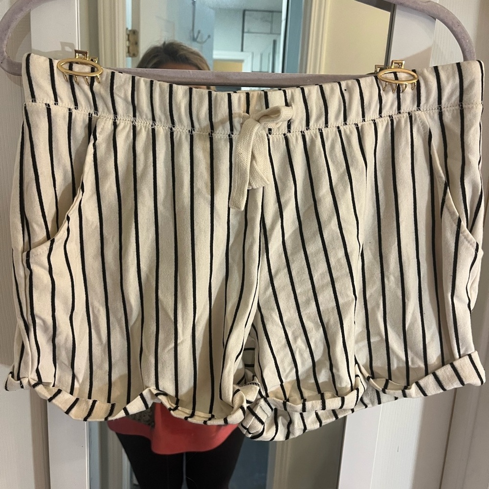 Altar'd State Black and Cream Striped High Waist Shorts